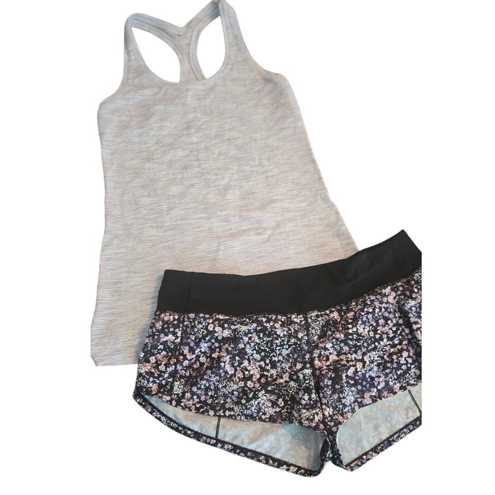 Lululemon Outfit Tank Top Racerback (no tag) & Floral Running Shorts (8)